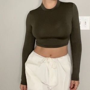 Green Long Sleeve Crop Top